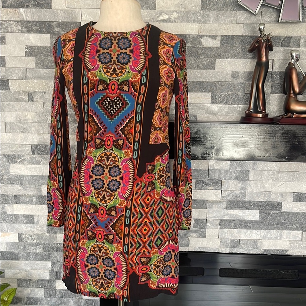Zara Zipper Dress Womens S? Long Sleeve Floral